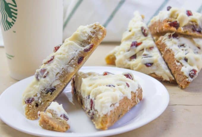 Starbucks White Chocolate Cranberry Bliss Bars Copycat Recipe on plate