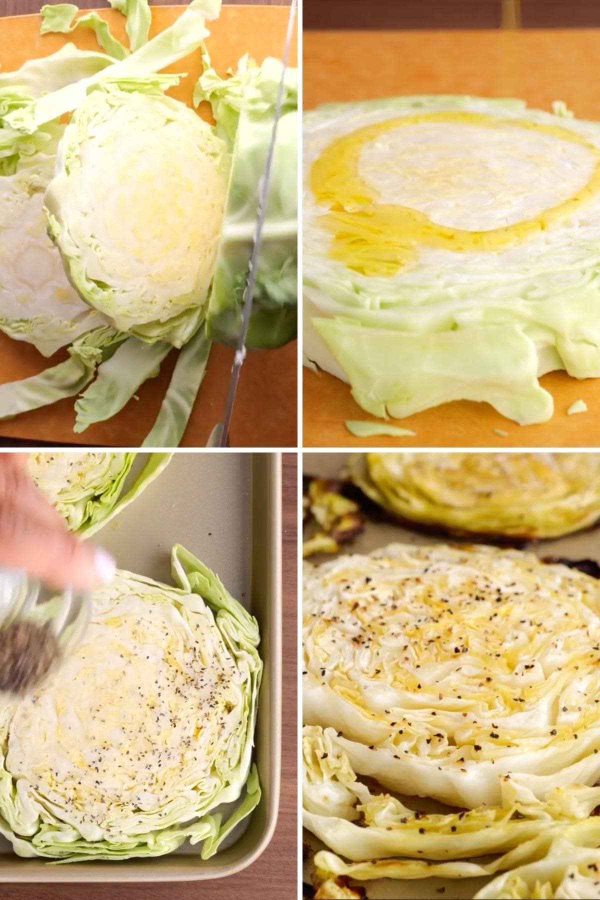 Crispy Roasted Cabbage Steaks Collage of prep steps