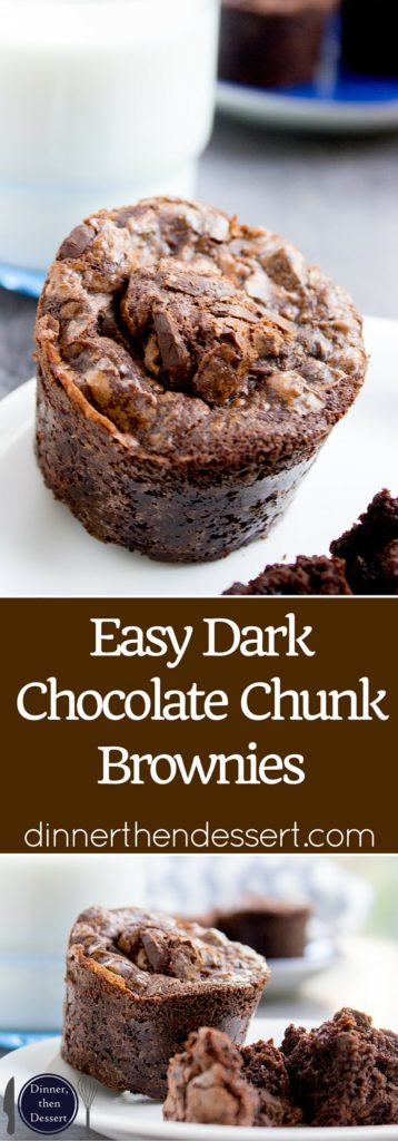 Easy Dark Chocolate Chunk Brownies that take just a few minutes to prep and have a deep chocolate flavor with rich dark chocolate chunks.