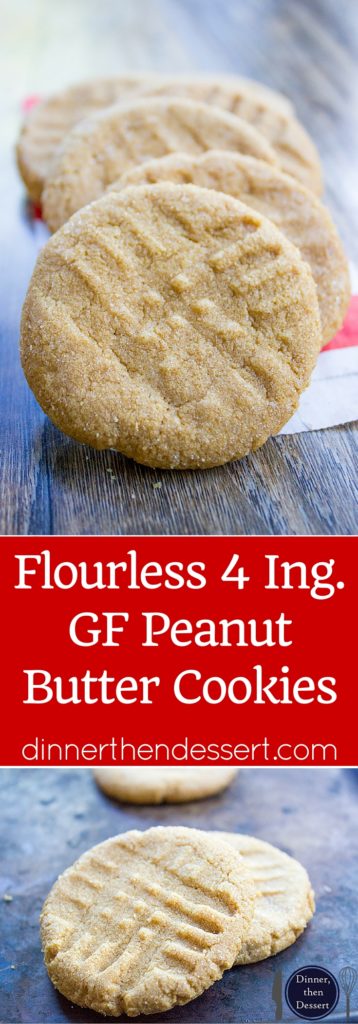 Flourless Peanut Butter Cookies with just 4 Ingredients Total! One bowl, one whisk and some delicious, amazing Peanut Butter cookies.