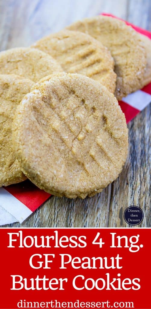 Flourless Peanut Butter Cookies with just 4 Ingredients Total! One bowl, one whisk and some delicious, amazing Peanut Butter cookies.