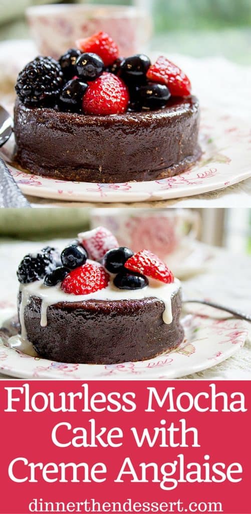 Flourless Mocha Cake with Creme Anglaise will leave your guests thinking it came from a bakery or restaurant. Dense mocha cake with vanilla cream is like the best coffee and cream dessert you've ever had.