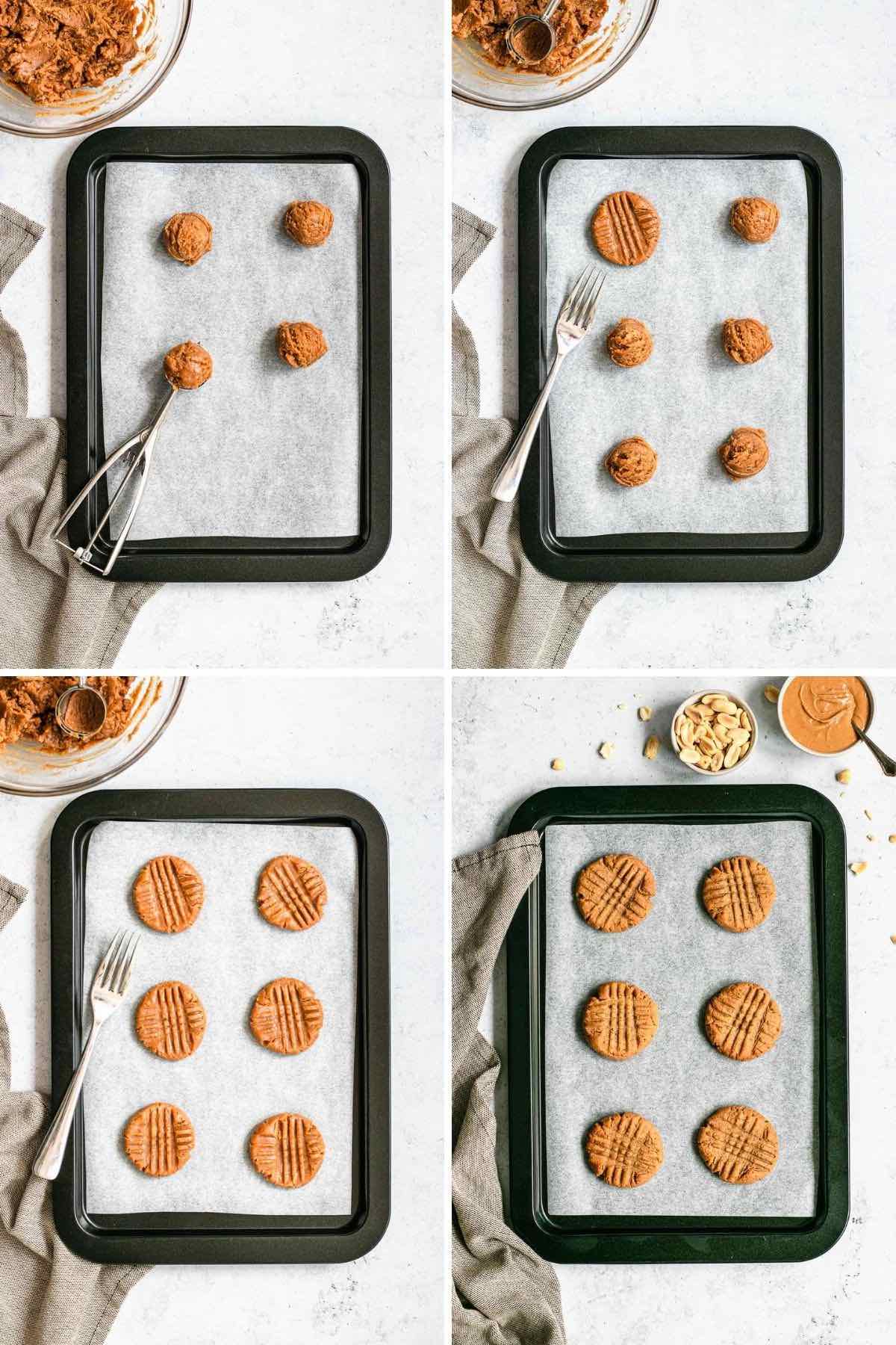 Flourless Peanut Butter Cookies on baking sheet with parchment