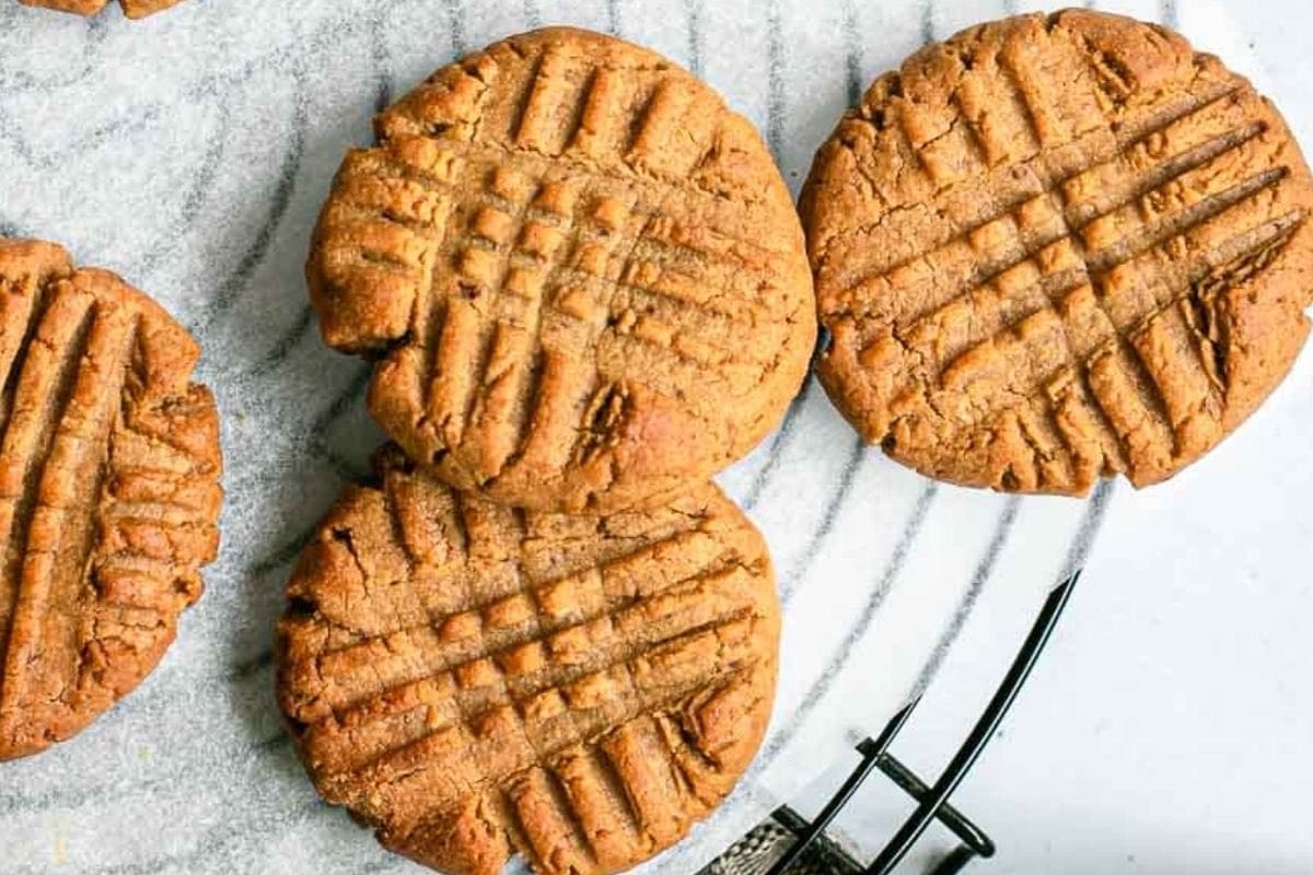 Flourless Peanut Butter Cookies on wire cooling rack