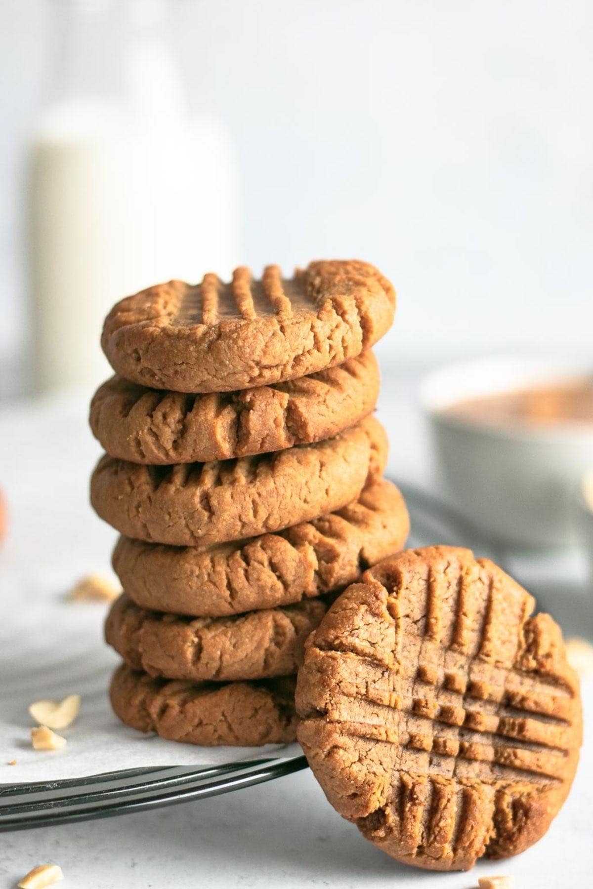 Flourless Peanut Butter Cookies stacked on serving tray