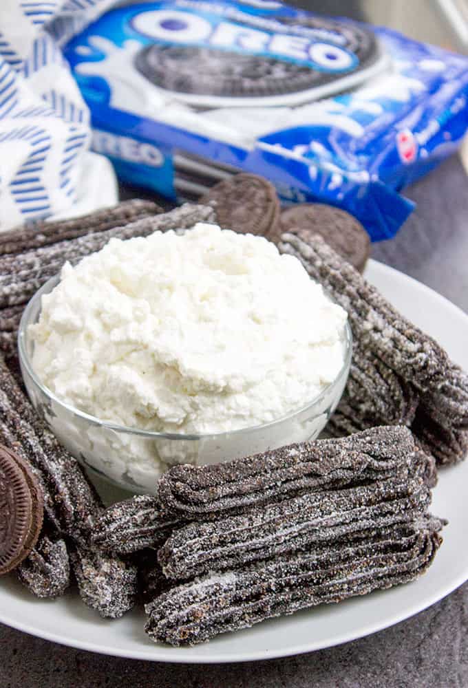 Oreo Churros are crispy, tender, perfectly chocolate-y and perfectly paired with Oreo filling whipped cream dip for dunking. The viral recipe made easy.