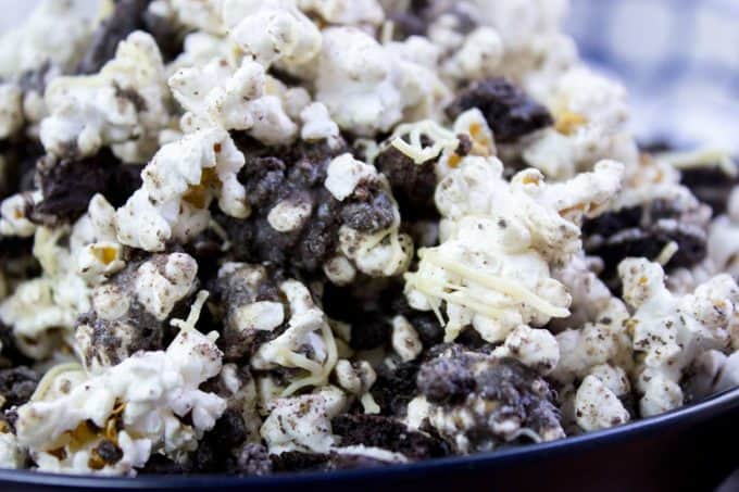 Oreo Popcorn needs only 3 ingredients and just a few minutes to make. It's guaranteed to make movie night a hit!