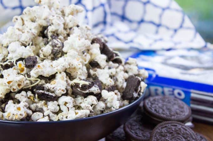 Oreo Popcorn needs only 3 ingredients and just a few minutes to make. It's guaranteed to make movie night a hit!