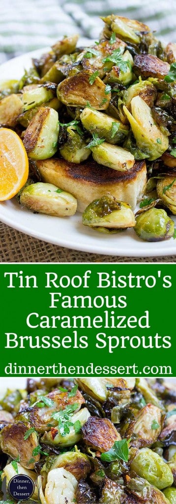 Tin Roof Bistro Brussels Sprouts are caramelized and tossed in a lemony caper butter sauce. The most popular item on the menu will make anyone a fan!