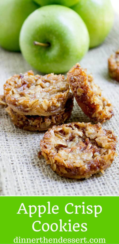 Apple Crisp Cookies with a pie crust bottom, sweetened spiced apples and a brown sugar and oat crust. All the fun of crisps and pies with just enough filling to make you feel like you're being healthy!