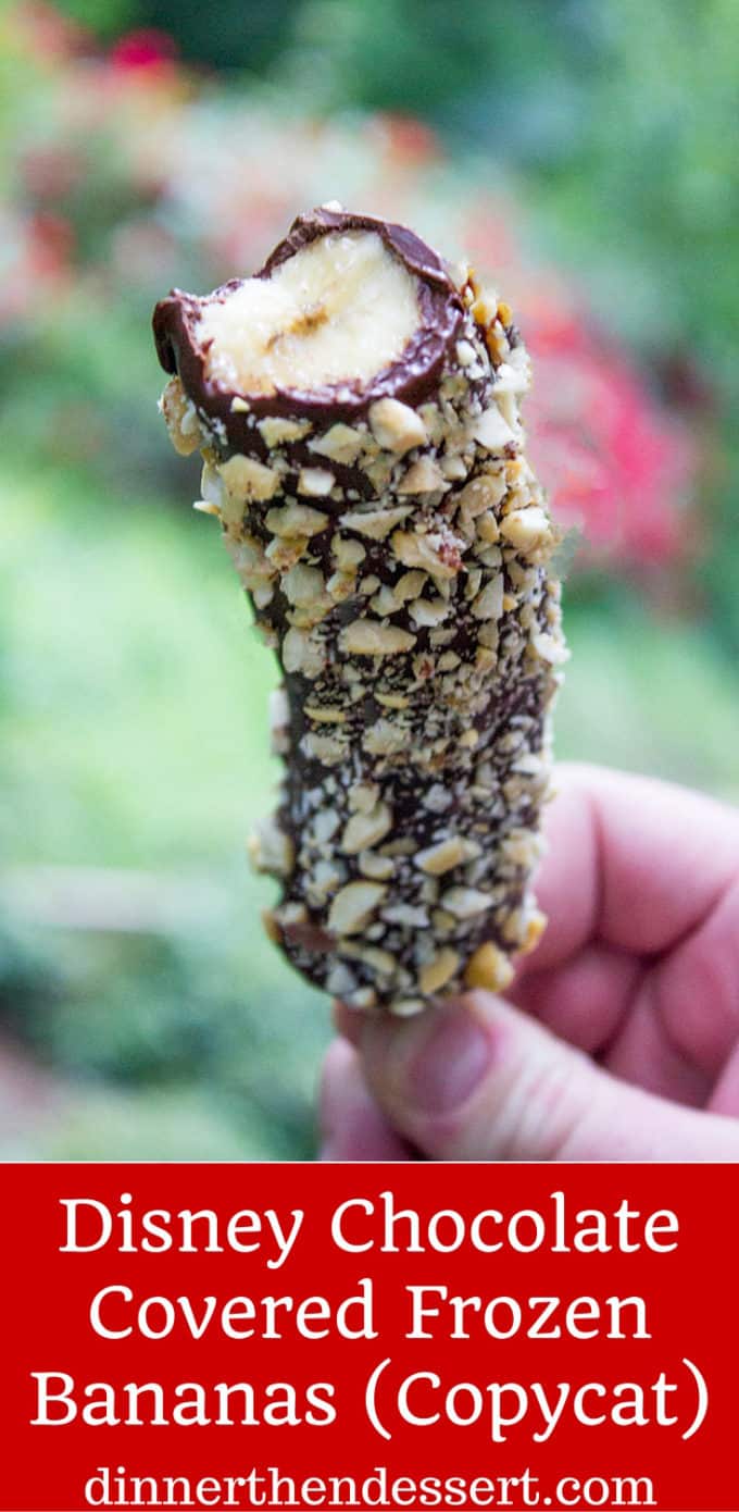 Disney Chocolate Covered Frozen Bananas are a popular treat inside the parks, at amusement parks and beaches across the world. Frozen Bananas dipped in melted homemade chocolate magic shell and covered in peanuts. The perfect slightly healthy treat!