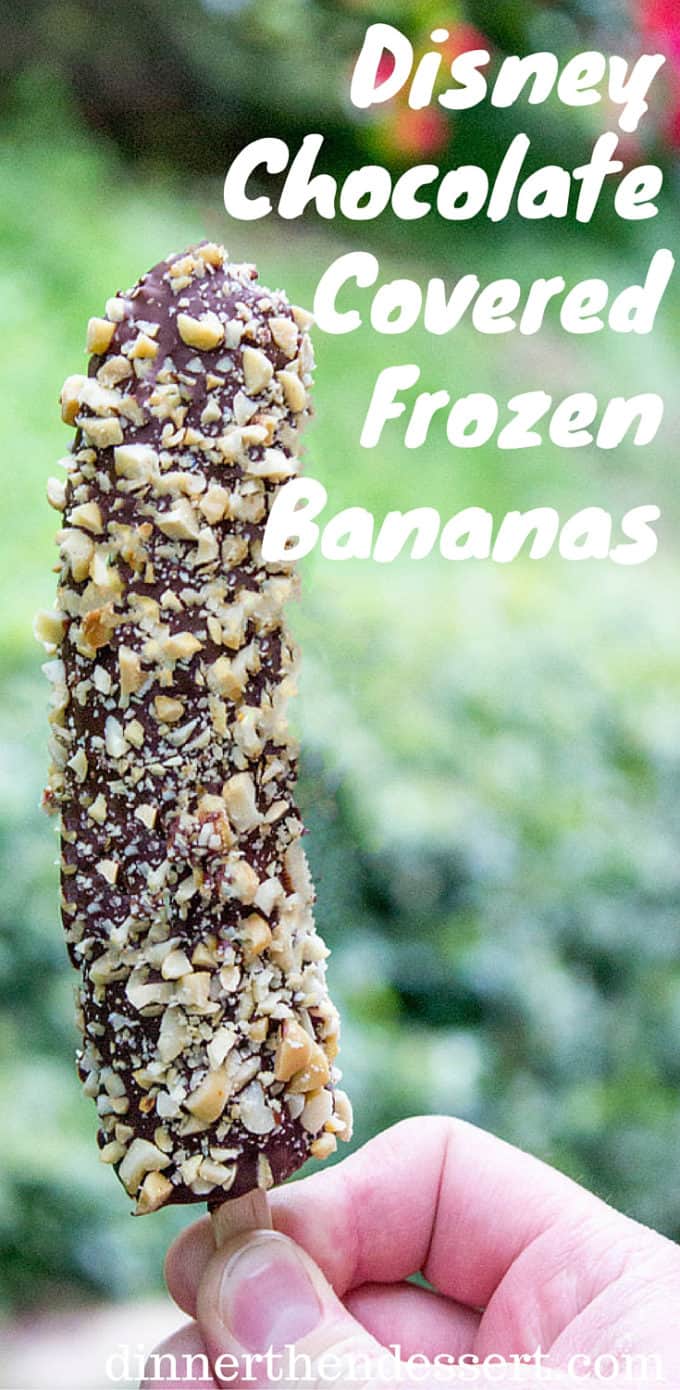 Disney Chocolate Covered Frozen Bananas are a popular treat inside the parks, at amusement parks and beaches across the world. Frozen Bananas dipped in melted homemade chocolate magic shell and covered in peanuts. The perfect slightly healthy treat!