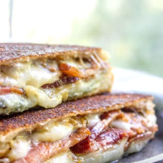 Fig and Bacon Grilled Cheese, otherwise known as The Figgy Piggy is a grilled cheese sandwich with homemade fig spread, bleu cheese, provolone and thick cut bacon.