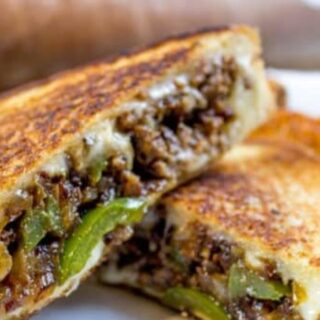 Philly Grilled Cheese on a white plate
