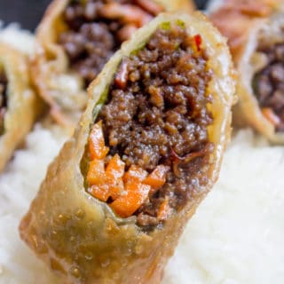 Korean Ground Beef Egg Rolls made with just a few ingredients are a great party food and perfect use of leftovers!