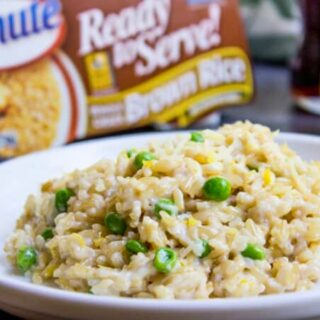 Risotto on plate with box in the background