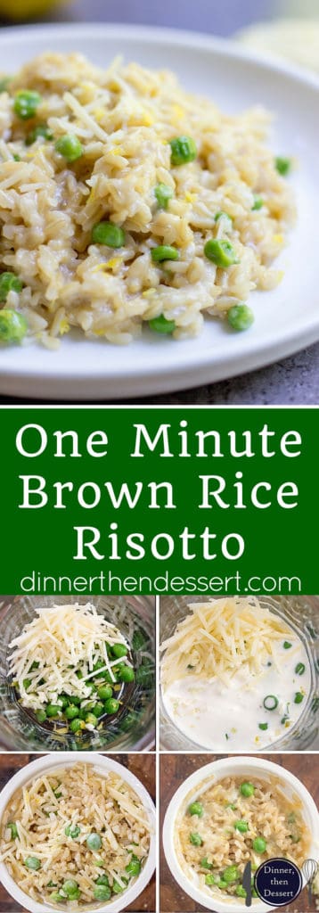 One Minute Brown Rice Risotto with garlic, peas and lemon makes the perfect on the go meal that feels like you spent all day in the kitchen in just one minute in the microwave.