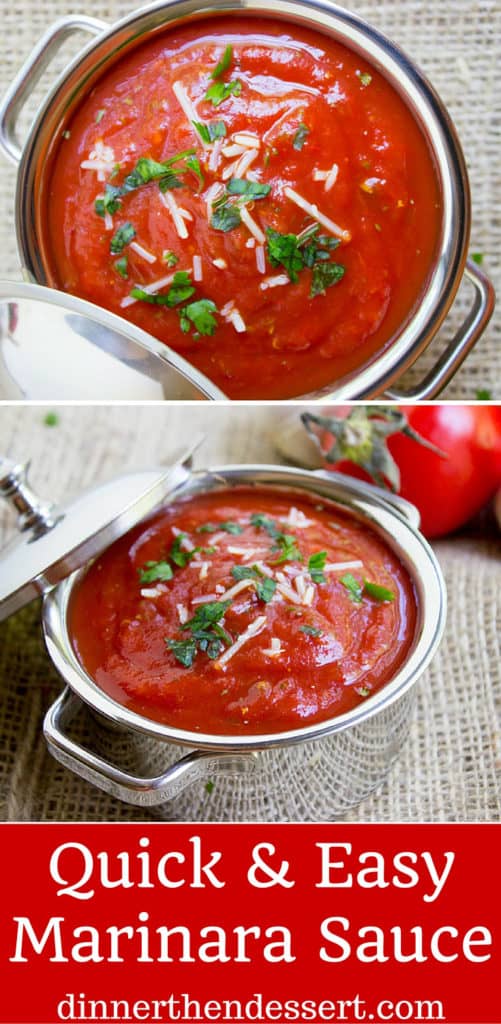 Quick and Easy Marinara Sauce, perfect for your favorite Italian meal. Done in as little as 15 minutes but perfect in 40. Five different add in options for more flavors!