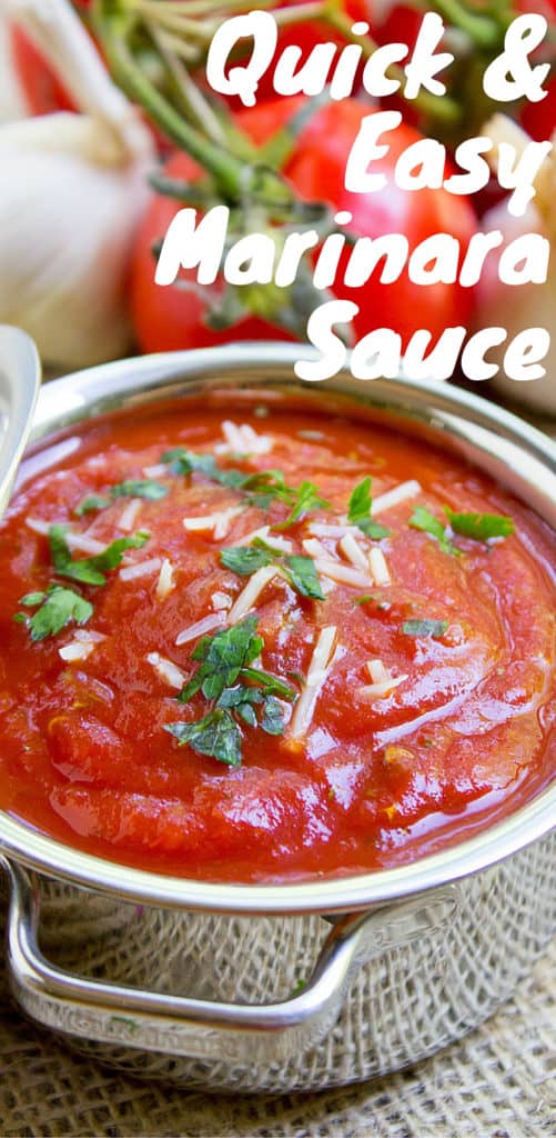 Quick and Easy Marinara Sauce, perfect for your favorite Italian meal. Done in as little as 15 minutes but perfect in 40. Five different add in options for more flavors!