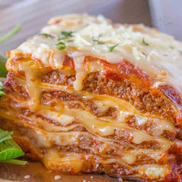 slice of meat lasagna on plate