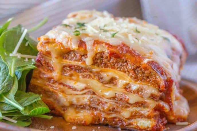 slice of meat lasagna on plate