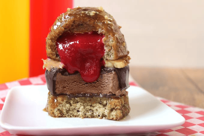 Layered cake and ice cream dessert
