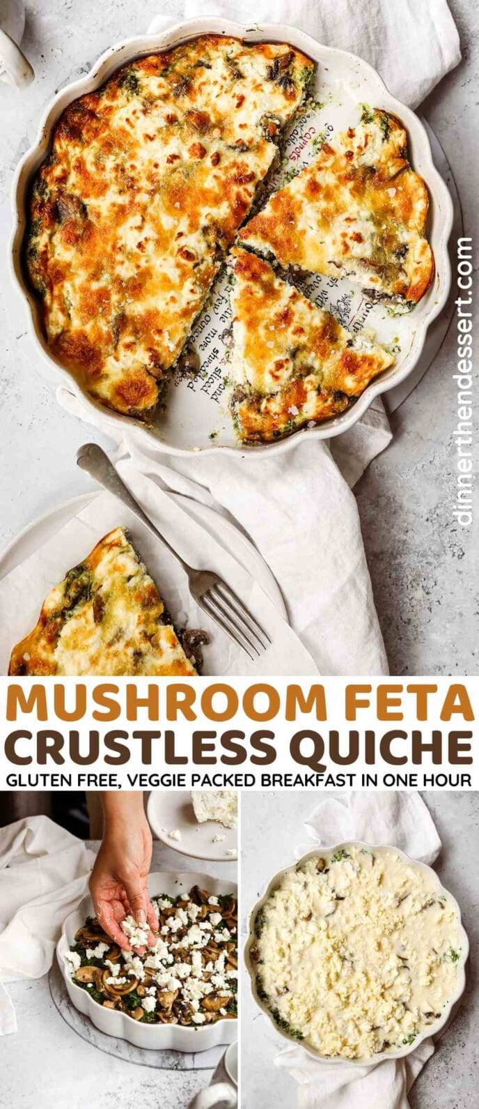 Crustless Mushroom Feta Quiche Collage of steps