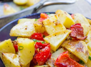 Roasted Potato Salad with Dijon Vinaigrette is the perfect summery side dish to you BBQ menu with just five ingredients!
