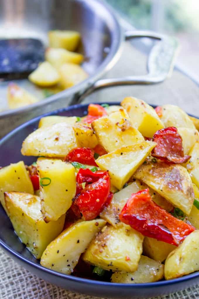 Roasted Potato Salad with Dijon Vinaigrette is the perfect summery side dish to you BBQ menu with just five ingredients!