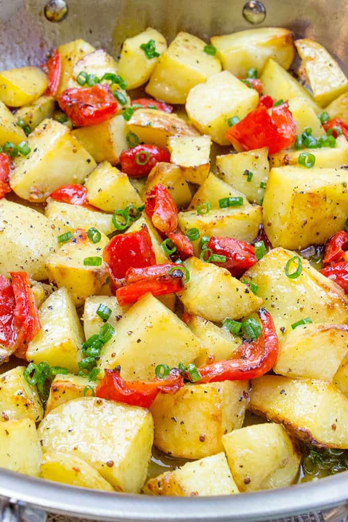 Roasted Potato Salad with Dijon Vinaigrette is the perfect summery side dish to you BBQ menu with just five ingredients!