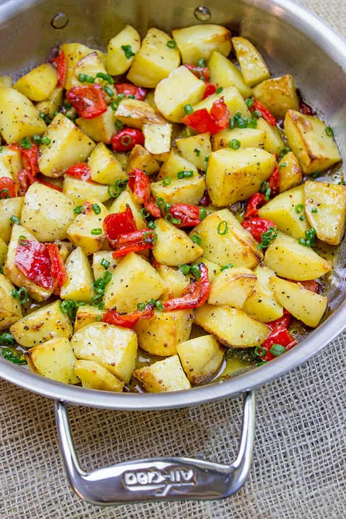 Roasted Potato Salad with Dijon Vinaigrette is the perfect summery side dish to you BBQ menu with just five ingredients!