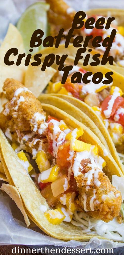 Beer Battered Crispy Fish Tacos with Mango Habanero Salsa are crunchy, fresh, sweet and spicy. A breeze to make and perfect for the summer!