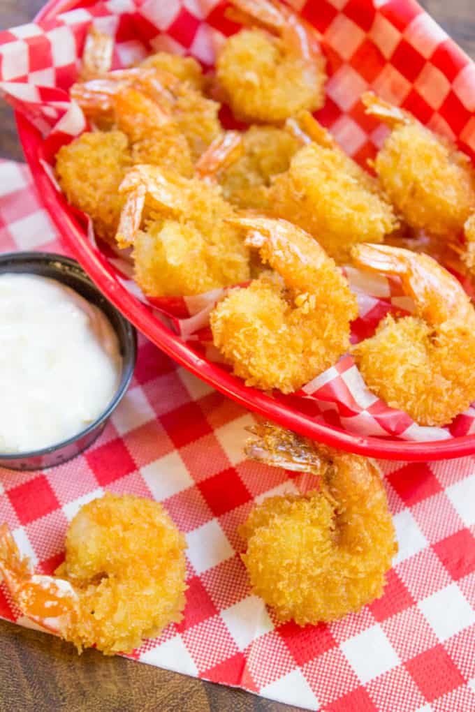 Classic Fried Shrimp made with panko keeps your shrimp light, crispy and not weighed down with a heavy wet batter. Don't pay huge bucks for fried frozen shrimp that taste like cardboard, fresh fried shrimp is just minutes away!