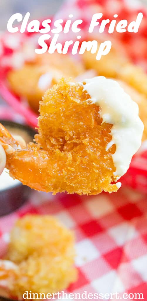 Classic Fried Shrimp made with panko keeps your shrimp light, crispy and not weighed down with a heavy wet batter. Don't pay huge bucks for fried frozen shrimp that taste like cardboard, fresh fried shrimp is just minutes away!