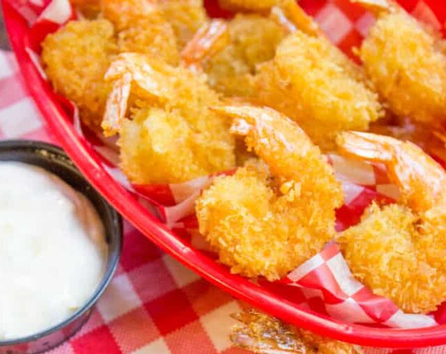 basket filled with crispy shrimp