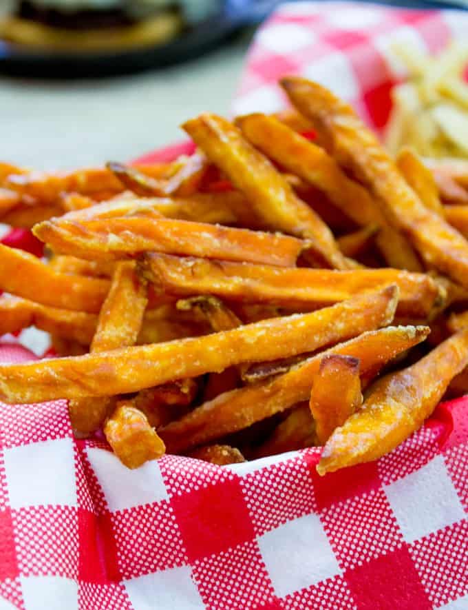 homemade sweet potato fries in serving basket