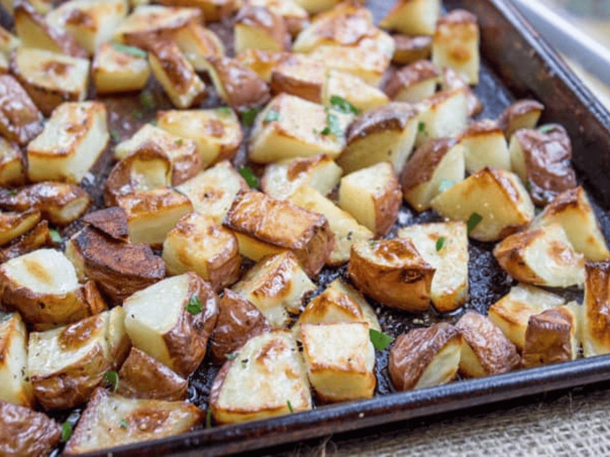 Vegetable out of the oven on baking pan 