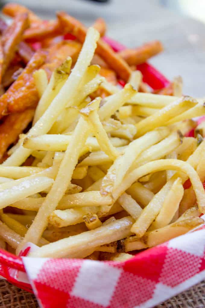 Shoestring Fries in basket with salt