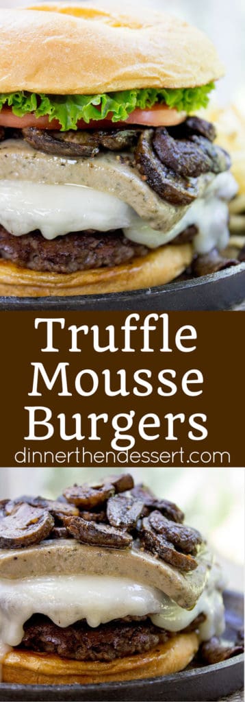 Truffle Mousse Burgers made at home with delicious truffle mousse, mushrooms and pepper crusted beef patties, this is the perfect indulgent burger for your summer cookout, graduation or Father's Day.