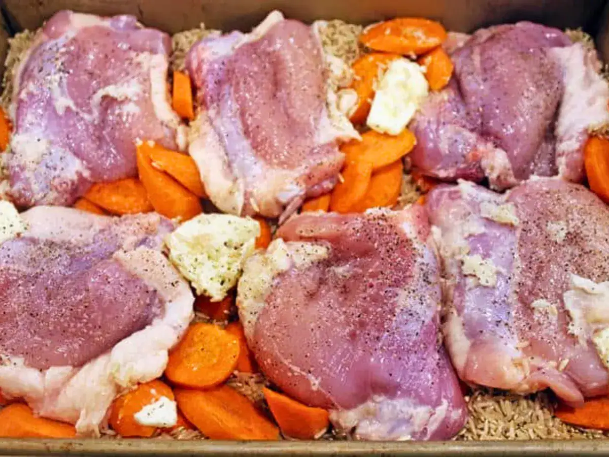 Raw chicken with carrots and rice