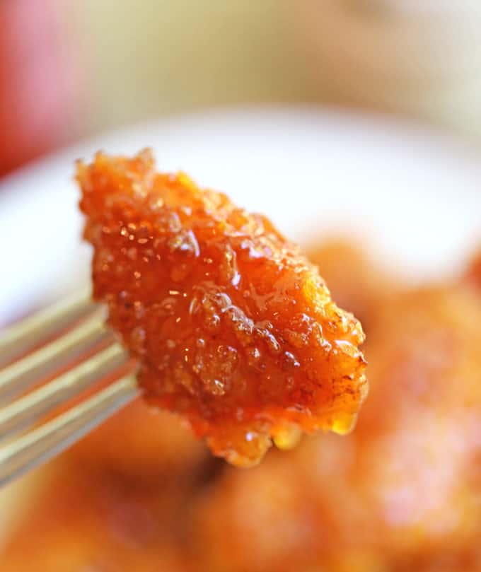 Chicken Fire Poppers are panko crusted, skillet fried then dipped in the most glorious honey-brown sugar hot sauce you've ever tasted and baked until they are bites of crunchy, sticky, sweet, spicy perfection!