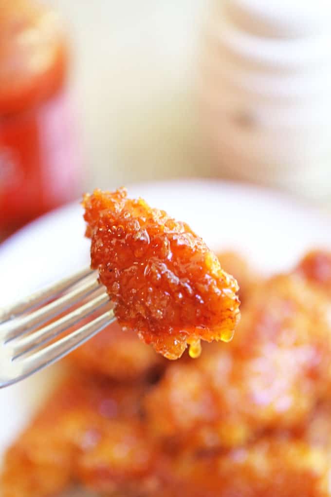 Chicken Fire Poppers are panko crusted, skillet fried then dipped in the most glorious honey-brown sugar hot sauce you've ever tasted and baked until they are bites of crunchy, sticky, sweet, spicy perfection!