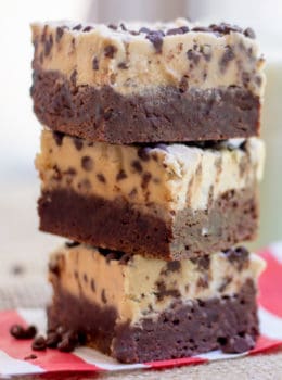 Cookie Dough Brownies made with a rich dark chocolate brownie base and an eggless cookie dough layer. The best part of cookies and brownies all in one!