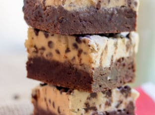 Cookie Dough Brownies made with a rich dark chocolate brownie base and an eggless cookie dough layer. The best part of cookies and brownies all in one!