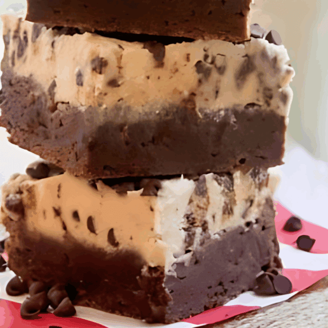 Cookie brownies stacked on napkin on table