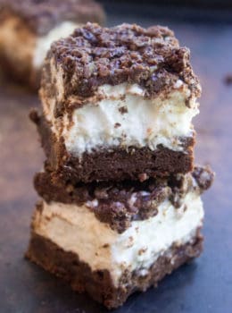 Marshmallow Crunch Brownie Bars are a totally indulgent brownie with three kinds of chocolate, an awesome marshmallow layer and the best brownie base.