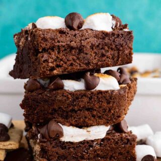 S'mores Brownies stacked on cutting board
