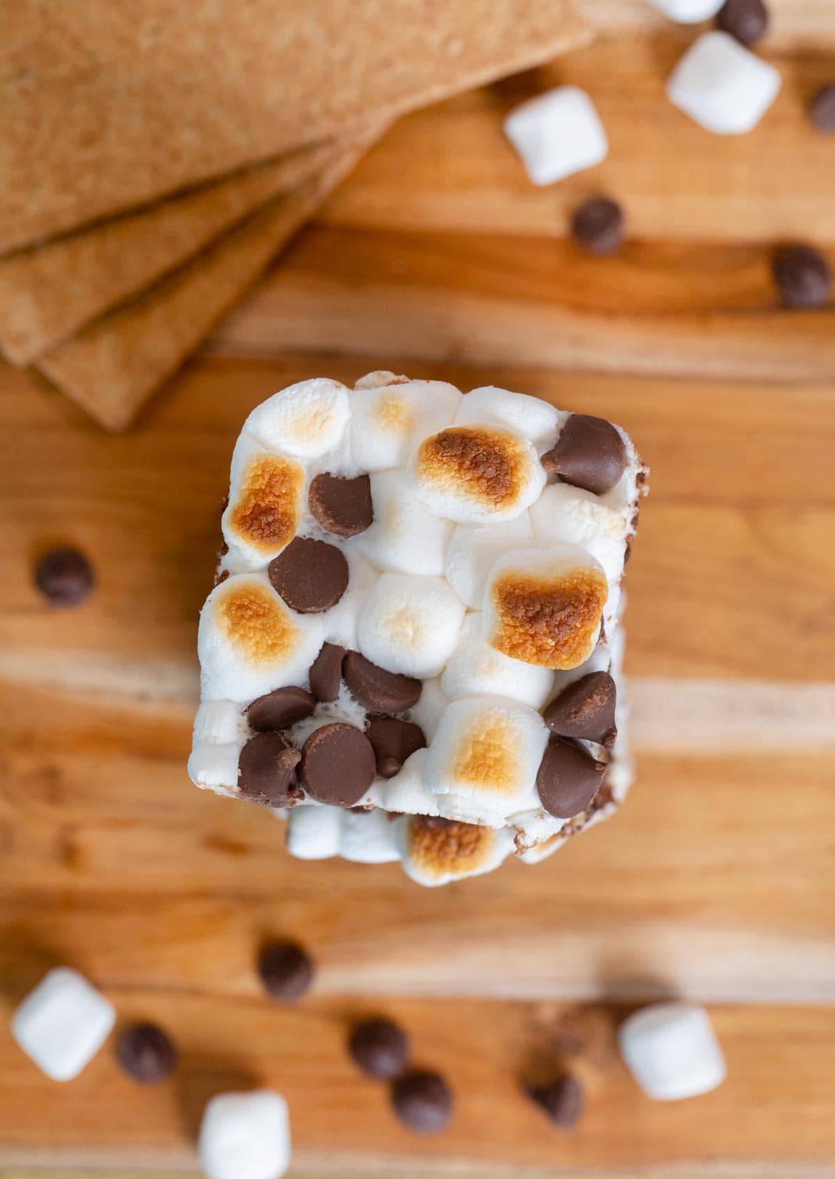 top-down view of S'mores Brownies in stack