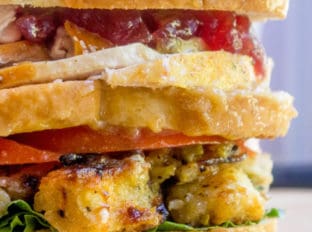Ross Geller's legendary Turkey Moist Maker Sandwich in all it's glory. Turkey breast, stuffing, cranberry sauce and the important moist maker layer, this is the sandwich of your dreams.