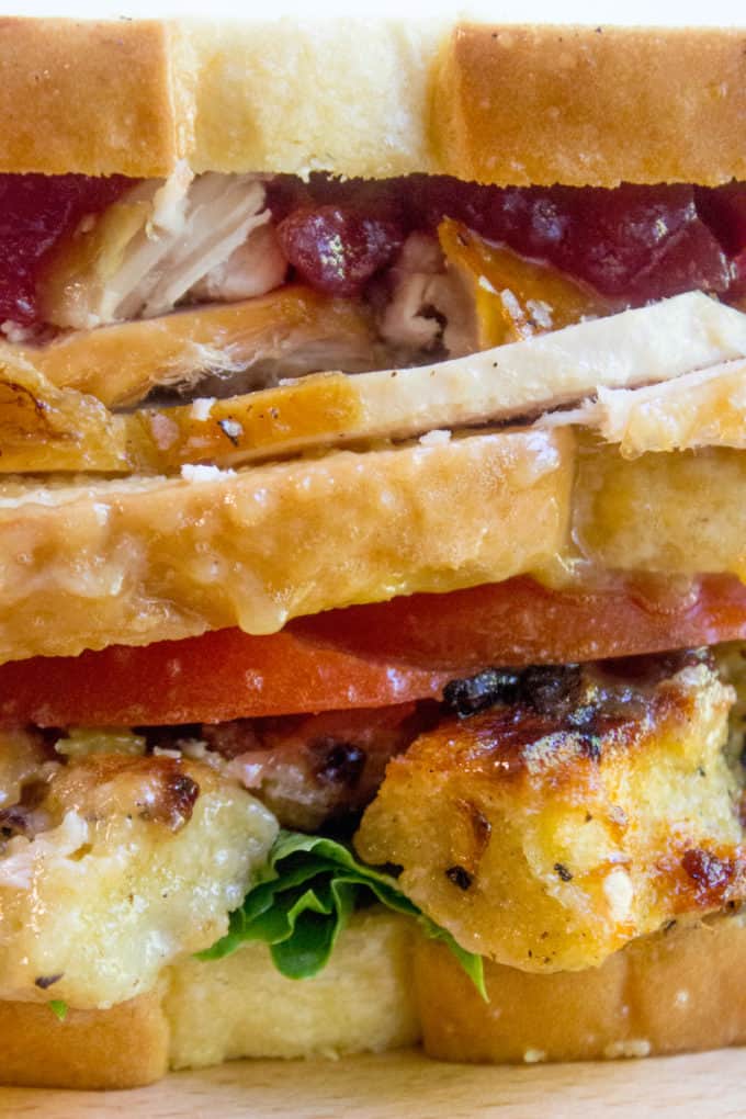 Ross Geller's legendary Turkey Moist Maker Sandwich in all its glory. Turkey breast, stuffing, cranberry sauce and the important moist maker layer, this is the sandwich of your dreams. 